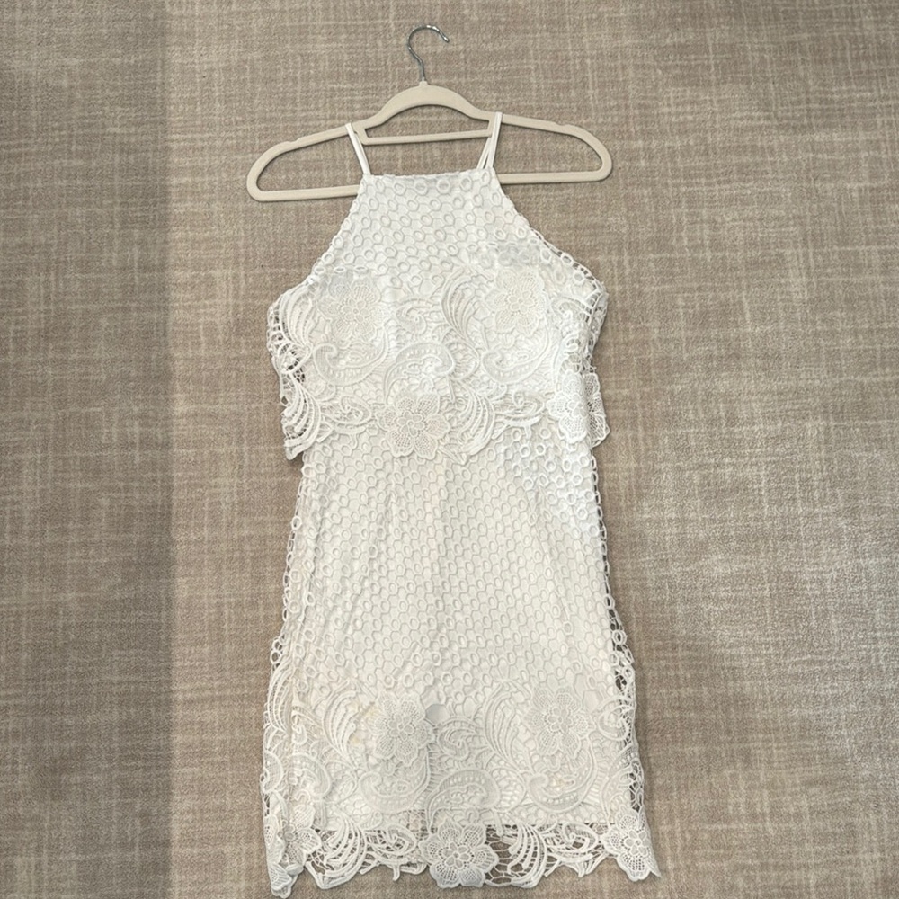 BB Dakota embroidered White Lace Halter Dress